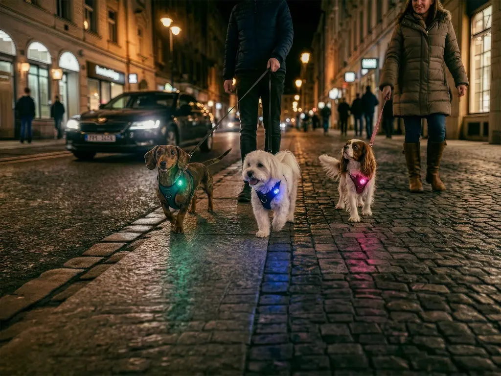 Orbiloc_Dog_MINI[Mint; Sky Blue; Blossom; Harness; 3 dogs; Short-Medium-fur; Small-dog; City; Evening]_HR .webp