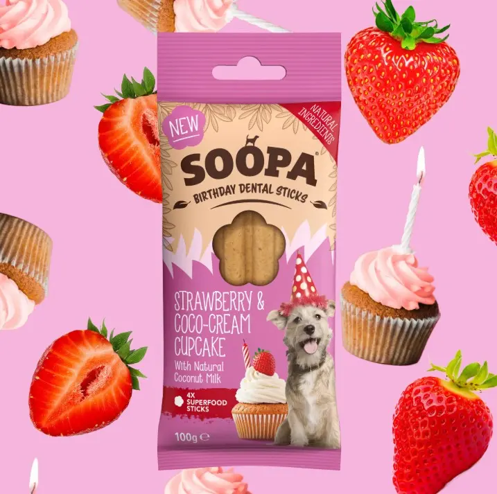 Soopa : Dental Sticks : Strawberry & Coco-Cream Cupcake