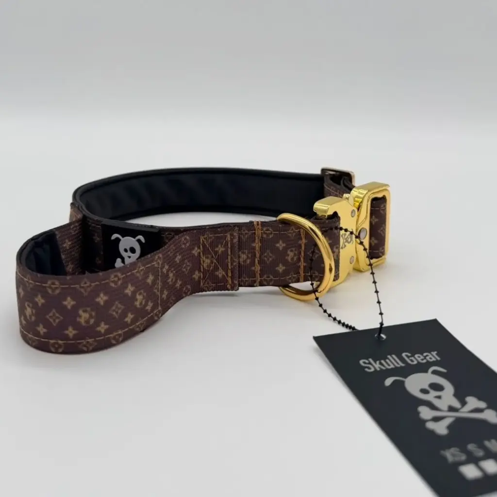 Skull Gear : Designer Halsband met Handvat - Deluxe Gold