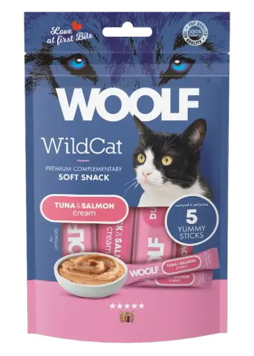 [4DC0050086] Woolf Wildcat Regular Cream : Tuna & Salmon - 5 Stuks