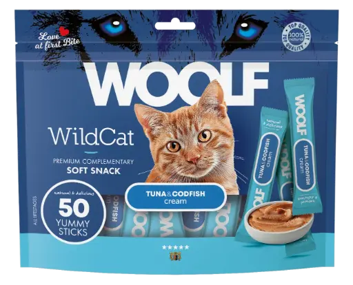 [4DC0050094] Woolf Wildcat Regular Cream : Tuna & Codfish - 50 Stuks