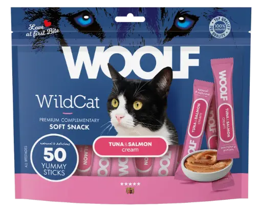 [4DC0050095] Woolf Wildcat Regular Cream : Tuna & Salmon - 50 Stuks