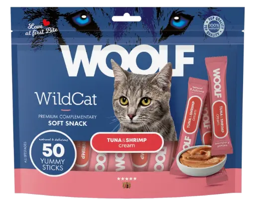 [4DC0050097] Woolf Wildcat Regular Cream : Tuna & Shrimp - 50 Stuks